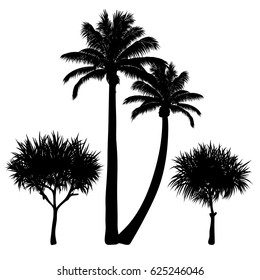 vector set of four tropical palm silhouettes. EPS