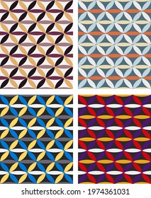 vector set of four variegated seamless patterns. segments of different colors are lined up in a specific order. vector
