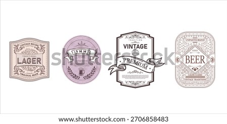 Vector Set of Four Vintage Craft Beer Labels Retro Lager, Premium, and Traditional Brewing Design Elements
