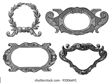 Vector set of four vintage frames (the illustration is based on digitally altered details of 100 Rubles banknote, Russia, 1910's, creator: Richards Zarins)