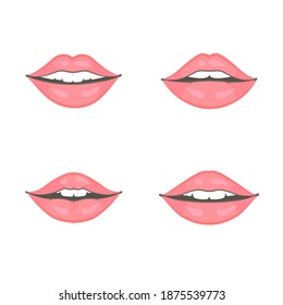 Conjunto vectorial de cuatro mujeres diferentes labios hermosos. Objeto aislado sobre fondo blanco. Imagen de color.