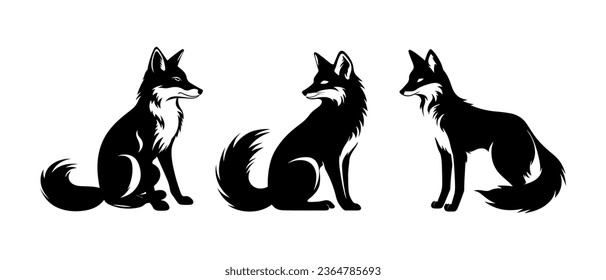 Vector set fox silhouette, on white background, isolated, fox logo icon symbol illustration black color	
