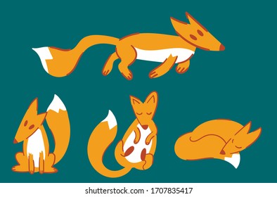 vector set with foxes in different poses