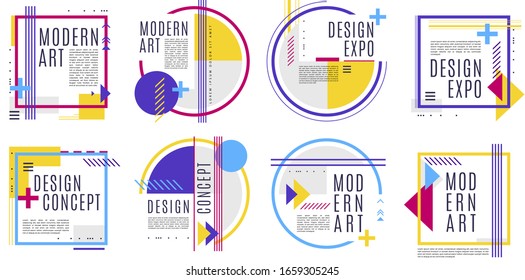 Vector set frame & banners for text Modern Art graphics  .dynamic frame stylish geometric colorful stroke line art. element for design business cards, invitations, gift cards, flyers and brochures.