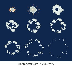 Vector set of frame images of the explosion for 2-d animation