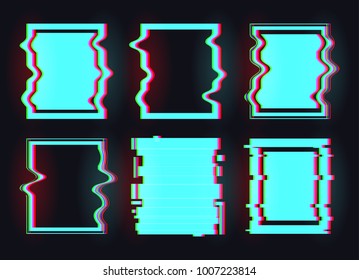 Vector set of frame in the style of errors, hindrances, glitch. Isolated icons.