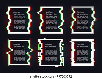 Vector set of frame in the style of errors, hindrances, glitch. Isolated icons.