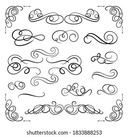 Vector Set of Frames, Borders and Swirls, Abstract Vintage Decorative Elements Isolated on White Background, Elegant Design Elements.