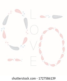 Vector set of frames with branches and feathers in pastel colors.