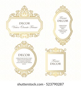 Vector set frames  for design template.  Golden floral borders. Ornate decor 
 for save the date, birthday, greeting card, wedding invitation, leaflet, poster, certificate, thank you message.