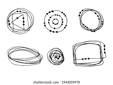 Vector set of frames and doodling design elements, isolated on white background, for pattern, background, backdrop, frame. Hand drawing, doodle round, square, triangle.