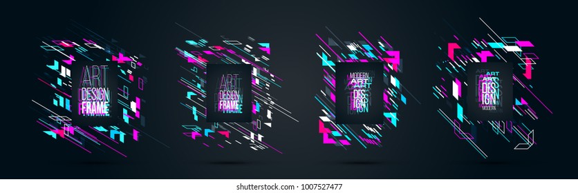 vector set of frames with glitch effect perfect disorder. hipster rectangular frames dynamic stripes modern design. design business cards, invitations, gift cards, flyers brochures. vector set of frames with glitch effect perfect disorder. hipster rectangular frames dynamic stripes modern design. design business cards, invitations, gift cards, flyers brochures.
