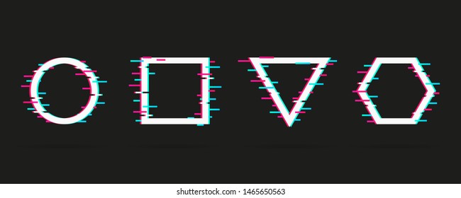 Vector set of frames with glitch effect. Modern trendy backgrounds for design banner, poster, cover