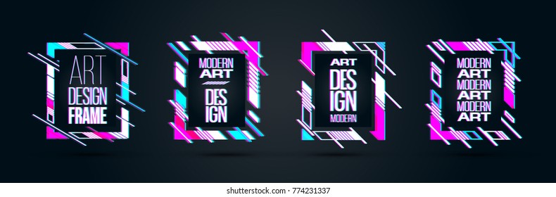 vector set of frames with glitch effect. hipster rectangular frames dynamic stripes modern design. design business cards, invitations, gift cards, flyers brochures.
