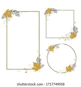 Vector set of frames with Golden leaves.Autumn background with fall leaves. Nature autumnal vector concept. Vector Illustration Autumn Sale.