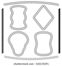 Vector set of frames rectangular shape, simulating nautical rope isolated on white background. Vector brushes imitating braided rope included in the file