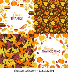 Vector set of frames and seamless patterns. Autumn and Thanksgiving day. Perfect for holiday invitations