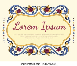 Vector set frames and vignette for design template. Vintage element in Eastern style. Outline floral illustration. Ornate decor for invitation, birthday and greeting card, labels, thank you message.