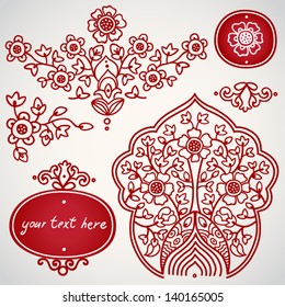 Vector set of frames and vignettes in east style. Element for design. It can be used for decorating of invitations, cards, decoration for bags and at tattoo creation.