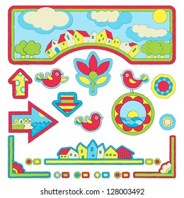 Vector set -frames,arrows,birds, flowers, houses