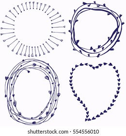 vector set the framework for Valentine's Day, a simple floral design, frame heart-shaped, round frame