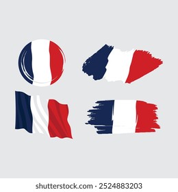 vector set france national flag vintage brush