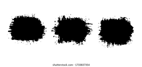 Vector set of freehand brush strokes. Abstract black elements, isolated on white background. Ink splashes with grunge texture 