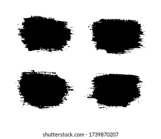 Conjunto de vectores de pinceladas de brocha de mano libre. Resumen de elementos negros, aislados en fondo blanco. Tinta salpicada con textura de fondo 