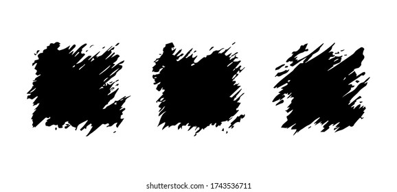 Vector set of freehand brush strokes. Abstract black frames, isolated on white background. Ink splashes with grunge texture