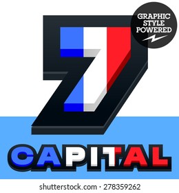 Vector set of French flag alphabet. File contains graphic styles available in Illustrator. Number  7