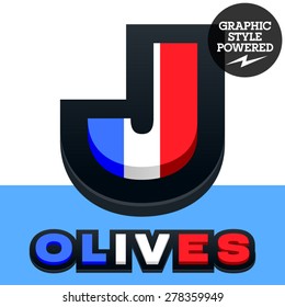 Vector set of French flag alphabet. File contains graphic styles available in Illustrator. Letter J