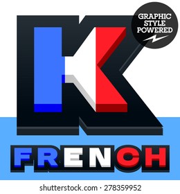 Vector set of French flag alphabet. File contains graphic styles available in Illustrator. Letter K
