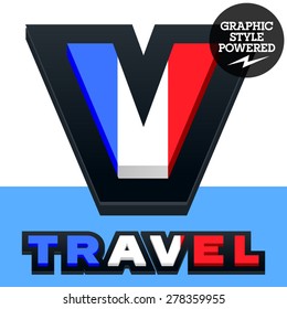 Vector set of French flag alphabet. File contains graphic styles available in Illustrator. Letter V