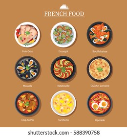 vector set of french food flat design