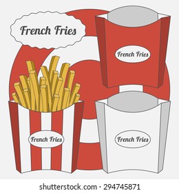 Vector Set of French Fries Boxes. Empty and full, stripped Box and not