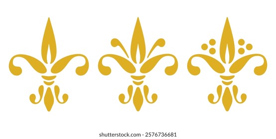 Vector set of French lily icons. Vector Emblems of Fleur de Lys.