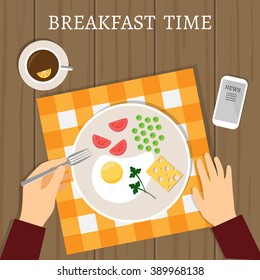 Vector set with fresh breakfast food and drinks
