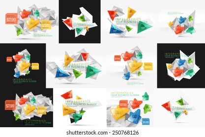 Vector set of fresh business abstract infographics on 3d triangular background