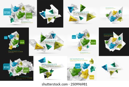 Vector set of fresh business abstract infographics on 3d triangular background
