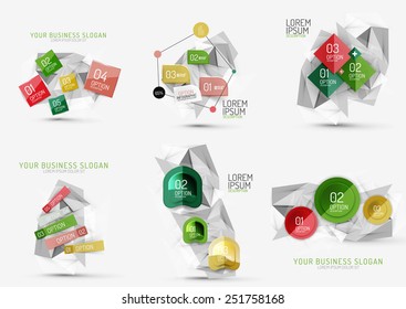 Vector set of fresh business abstract infographics on 3d triangular background