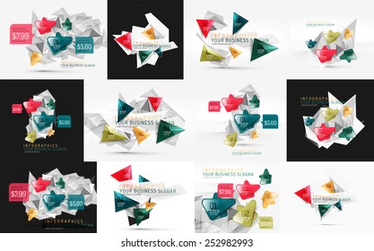 Conjunto de vectores de infografías abstractas de negocios frescas sobre fondo triangular 3d