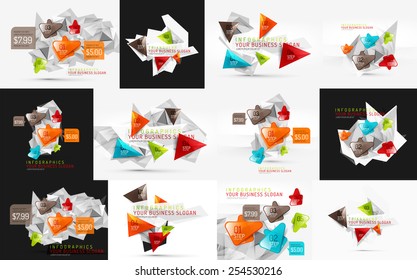 Vector set of fresh business abstract infographics on 3d triangular background