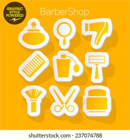 Vector set of fresh and colorful sticker icons of Barber shop. File contains graphic styles available in Illustrator