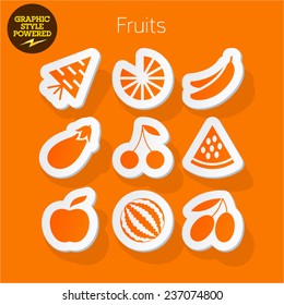 Vector set of fresh and colorful sticker icons of fruits and vegetables. File contains graphic styles available in Illustrator