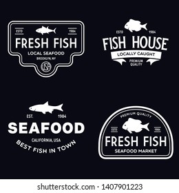 Vector set of fresh fish labels, logo, badges and design elements. Great Restaurant and Seafood Emblems. Vintage illustration.