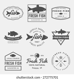 vector set of fresh fish labels, badges and design elements