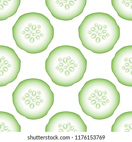Vector Set of Fresh Green Cucumbers Seamless Pattern Isolated on White Background