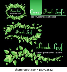 Vector set of fresh green leaf frames decoration