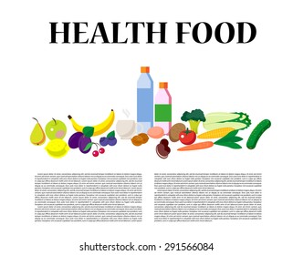 Vector set of fresh and health food icons and elements. Flat food illustration with infographic elements. Good for any graphic design and magazine or book illustration.