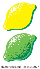 Vector set of fresh ripe lemons with leaves. Different styles of lemons on white background.